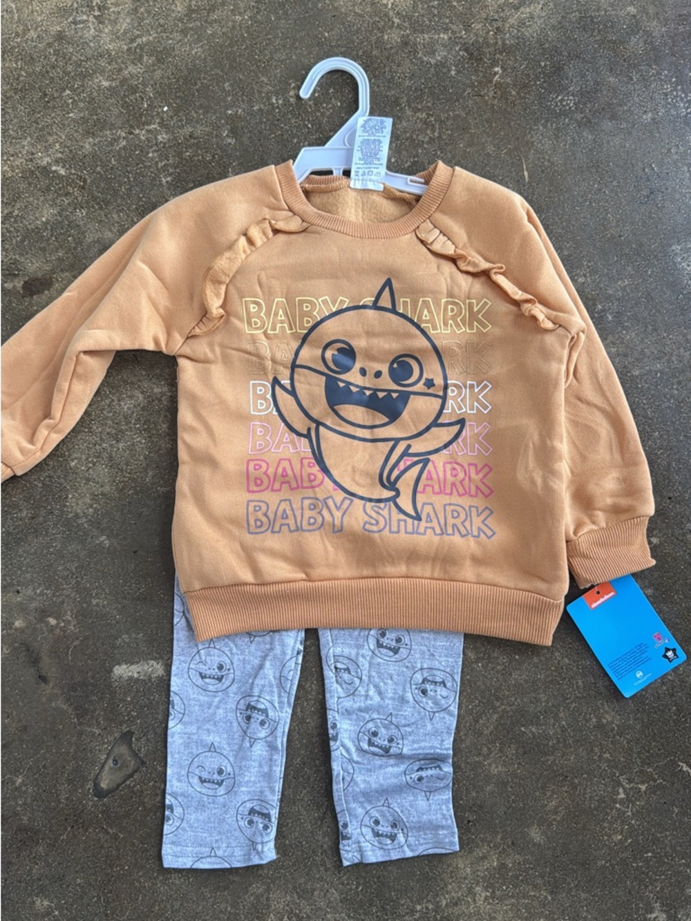 Baby Shark Graphic Sweatshirt & Leggings Set - Tan & Gray